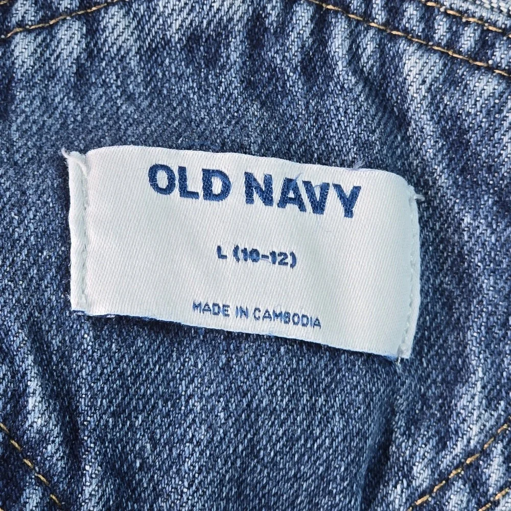 Old Navy Denim Shortalls Girls L 10-12 Blue Distressed Raw Hem Overalls Country